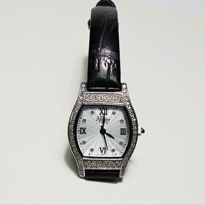 Affinity Diamond Quartz Sterling Silver Watch Leather Band